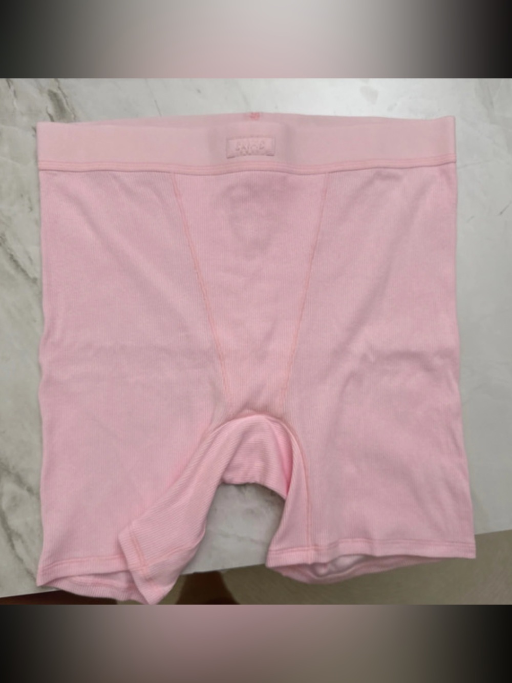 SKIMS High-Waist Ribbed Knit Shorts in Light Pink